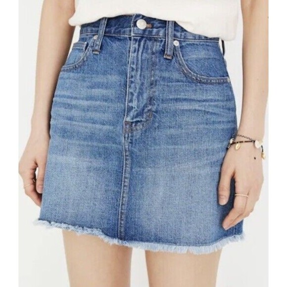 Madewell Dresses & Skirts - Madewell Rigid Denim A-Line Skirt Women's Size 26 Blue Frayed Hem 5-Pocket